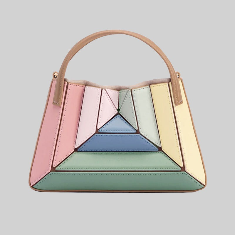 Colourful Geometric PU Leather Mini Handbag Compact Crossbody Tote Fashion
