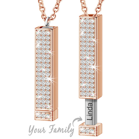 Personalised Retractable Rose Gold Necklace with Diamond Inlay and Custom Engraving
