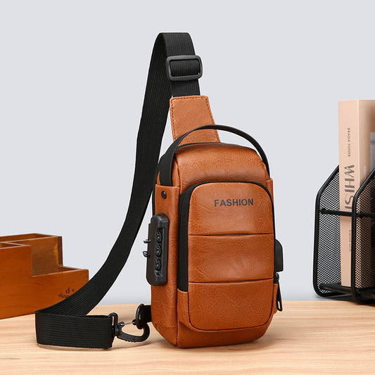 Men's Waterproof USB Charging Chest Bag Shoulder Sling Pack Storage Organizer