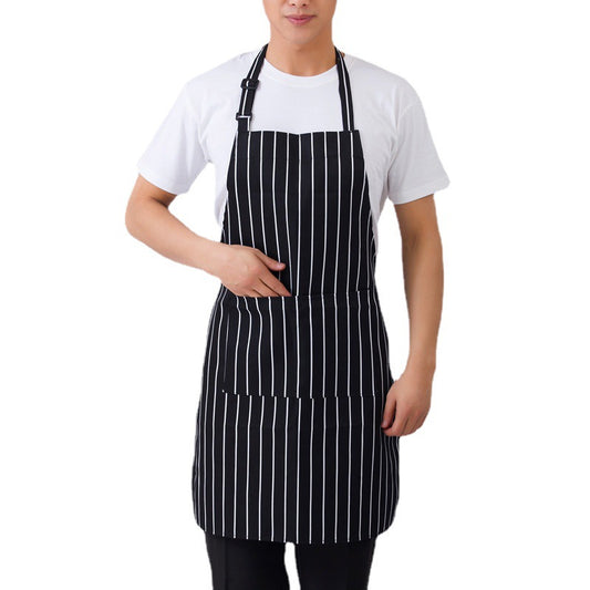 Adjustable Chef Bib Apron Pocket Black Dacron Waterproof Kitchen Cooking Supplies