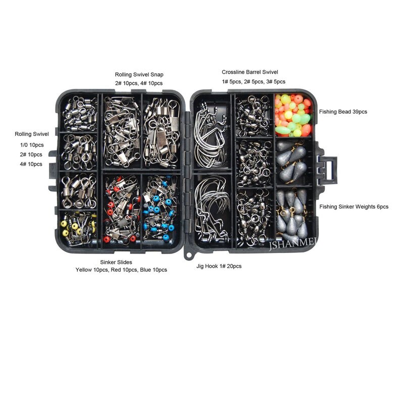 Fishing Accessories Kit 160pcs Tackle Box Jig Hooks Sinkers Swivels Snaps Beads