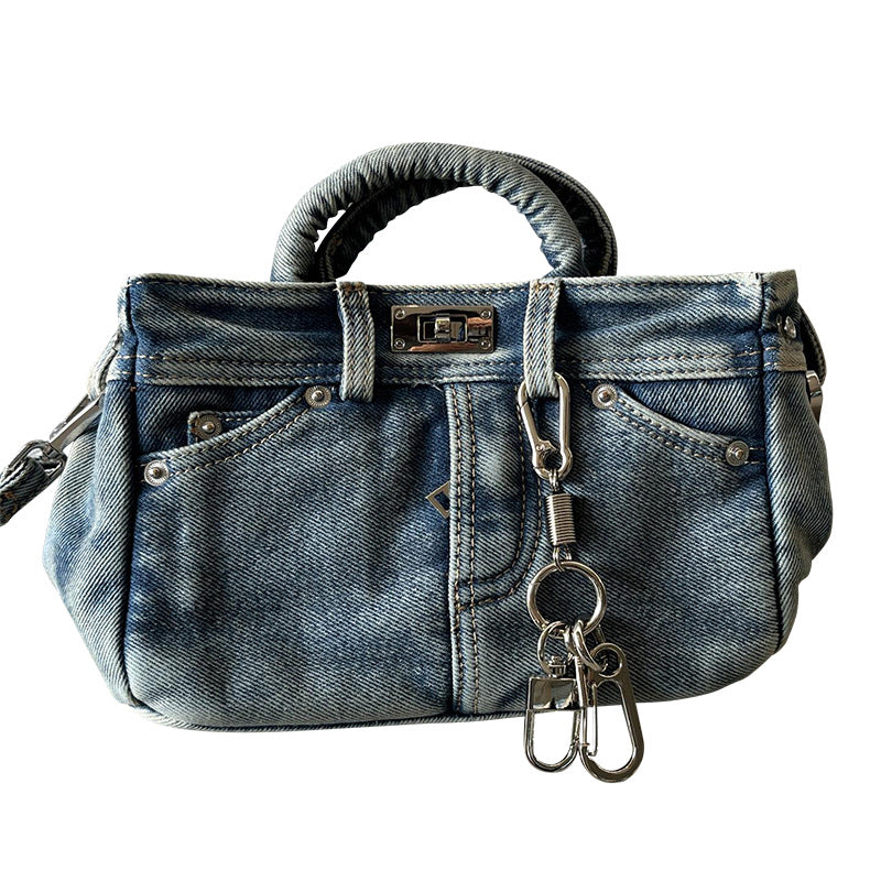 Women's Denim Shoulder Bag Medium Square Retro Crossbody Casual Storage Option