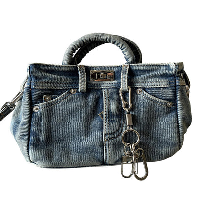 Women's Denim Shoulder Bag Medium Square Retro Crossbody Casual Storage Option