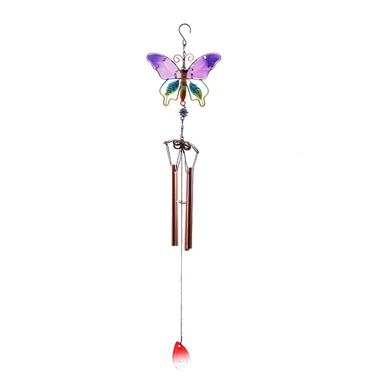 Butterfly Wind Chime Aluminium Tubes Painted Glass Home Decor Hanging Ornament