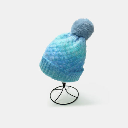 Gradient Acrylic Knitted Beanie Hat with Pompom, Essential Winter Head Accessory