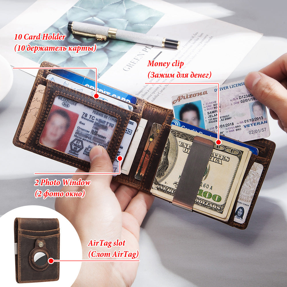 Men's Leather Wallet RFID Blocking Slim For Airtag Slot Secure Credit Card Holder
