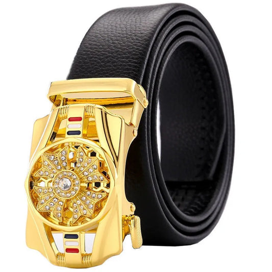 Men's 120cm Artificial Leather Crystal Spinner Belt Buckle Accessory Gift