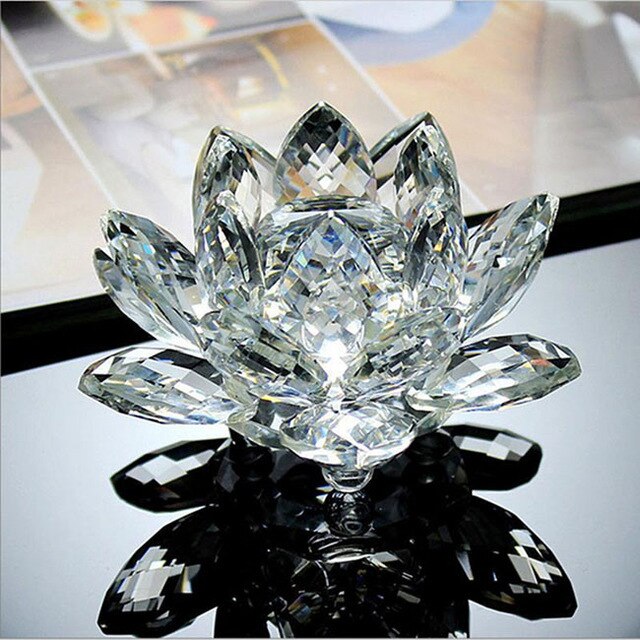 80mm Crystal Lotus Flower Feng Shui Glass Paperweight Wedding Decor Gift Box