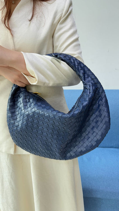 Women's Woven Tote Bag Faux Leather Spacious Lightweight Durable Zip Top Closure