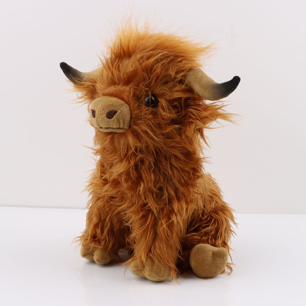 Highland Cow Plush Toy 25cm Realistic Shaggy Fur Soft Toy Durable Bedroom Decor