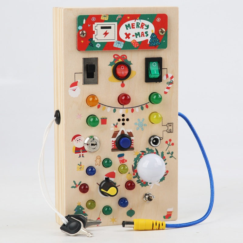 Montessori Wooden LED Busy Board Sensory Toy with Switches for Kids 2-4 Years