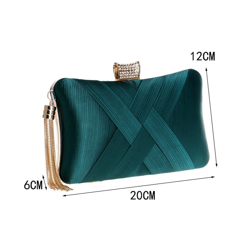Elegant Satin Tassel Clutch Bag Evening Party Purse Wedding Bridal