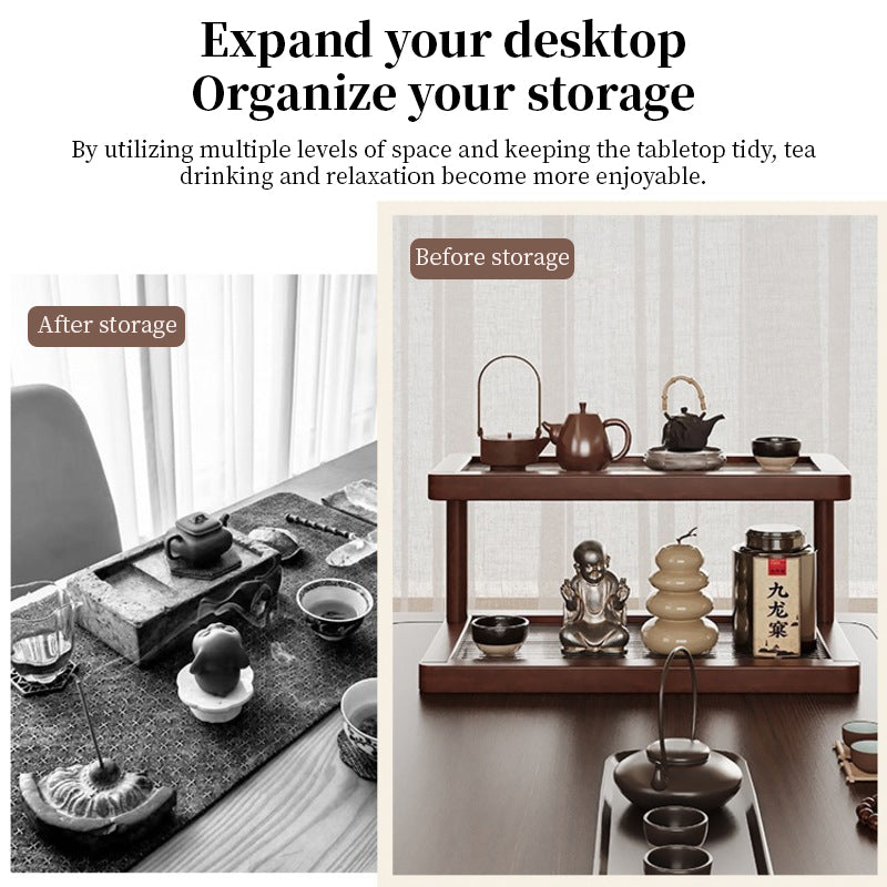 Bamboo Acrylic Double Tier Organizer Countertop Space Maximizing Storage Rack