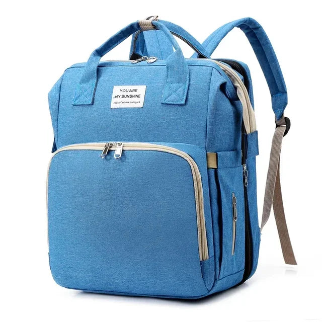 Baby Diaper Backpack Integrated Folding Crib Waterproof Spacious Travel Nappy Bag