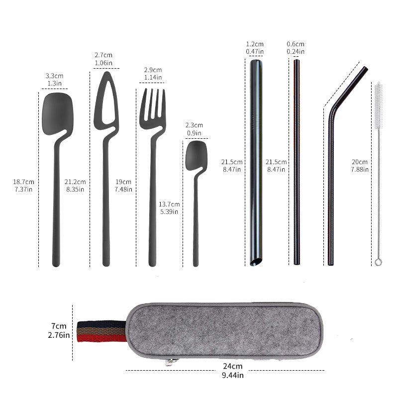 304 Stainless Steel Reusable Travel Utensil Cutlery Set Portable Straw Kit Case