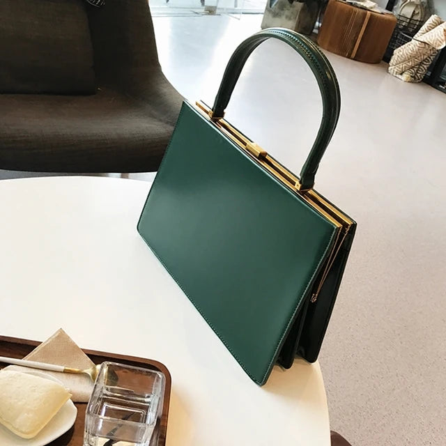 Vintage PU Leather Handbag Lock Buckle Underarm Bag Strap Women's Bags