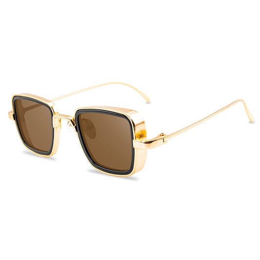 Steampunk Square Sunglasses Yellow Lens Metal Frame UV Protection Retro Style