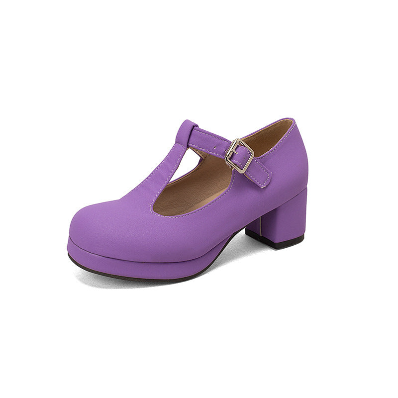 Womens Block Heel Mary Jane Shoes T-Strap Platform Buckle Casual Size 34–40