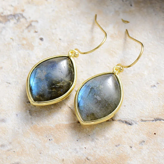 Gold Plated Copper Teardrop Earrings Imperial Stone Gemstone Hook Casual 6.5cm
