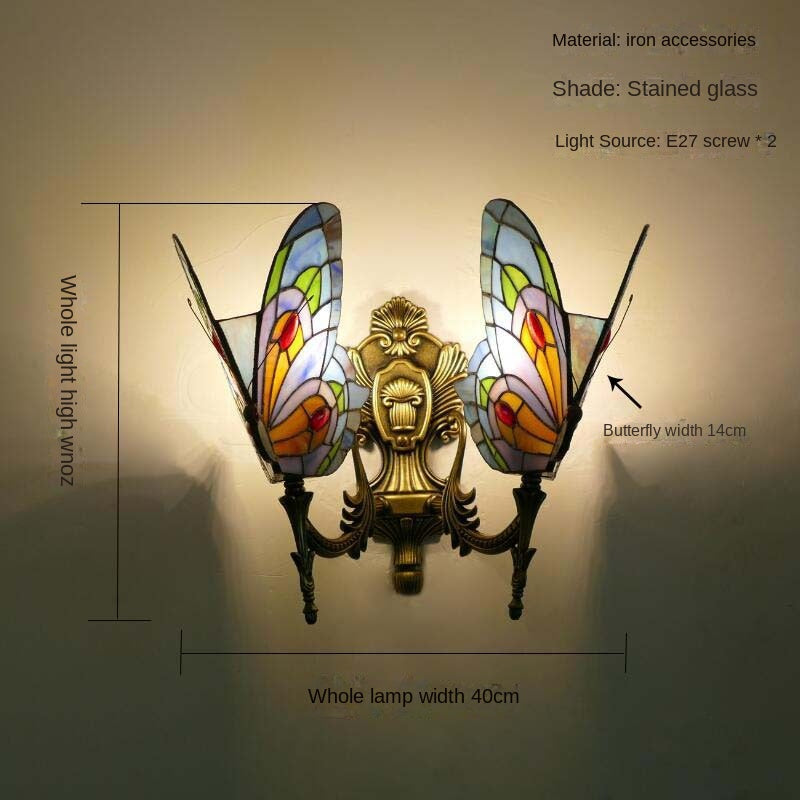 Home Butterfly LED Wall Lamp Stained Glass European Countryside Style Lighting