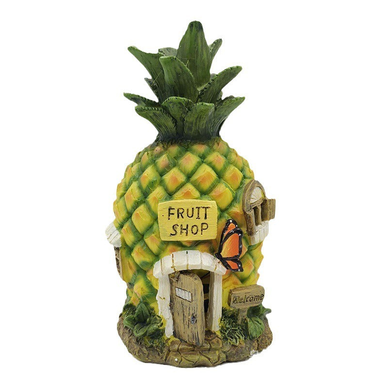 Solar Powered Resin Garden Lamp with Unique Strawberry Pineapple Shape Design