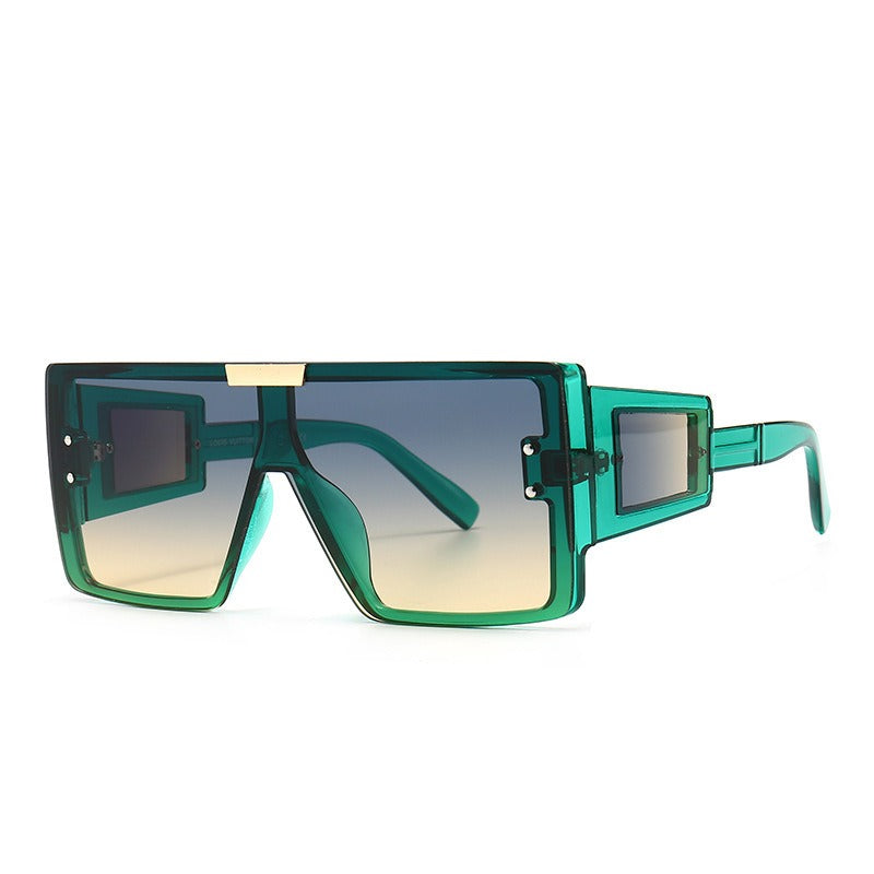 Large Frame Sunglasses with Widened Legs and Patch Design for UV400 Protection