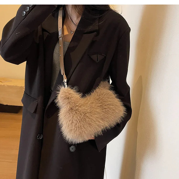 Luxury Women's Plush Handbag Trendy Small Crossbody Tote for Winter
