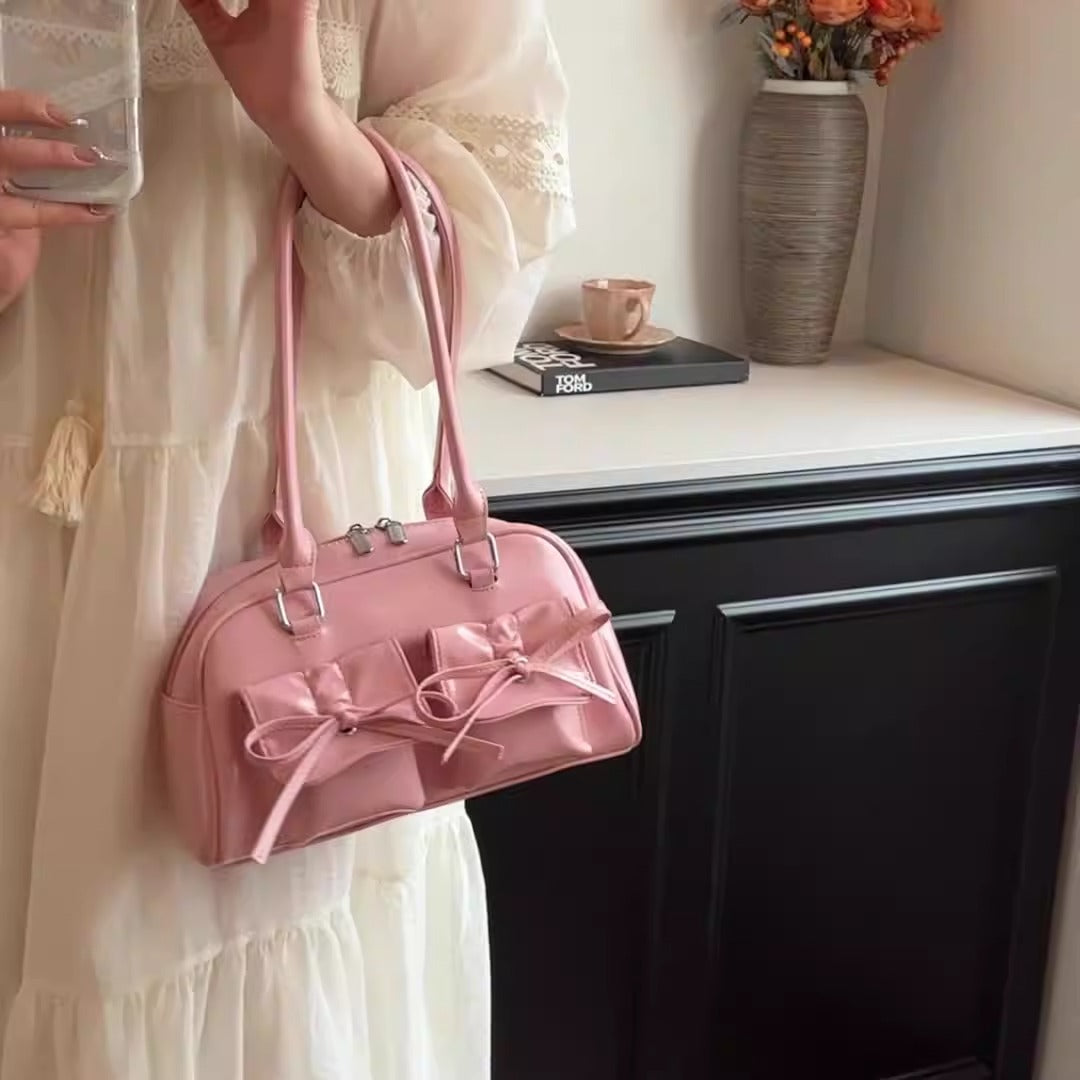 Women's Elegant Leather Handbag Bow Design Versatile Shoulder Bag Women