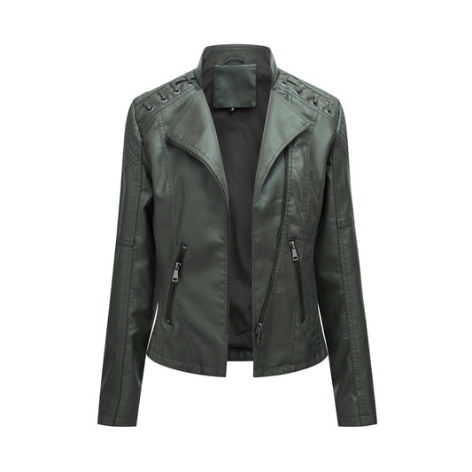 Women's Faux Leather Motorcycle Jacket Slim Fit Short Style Casual Lightweight Coat