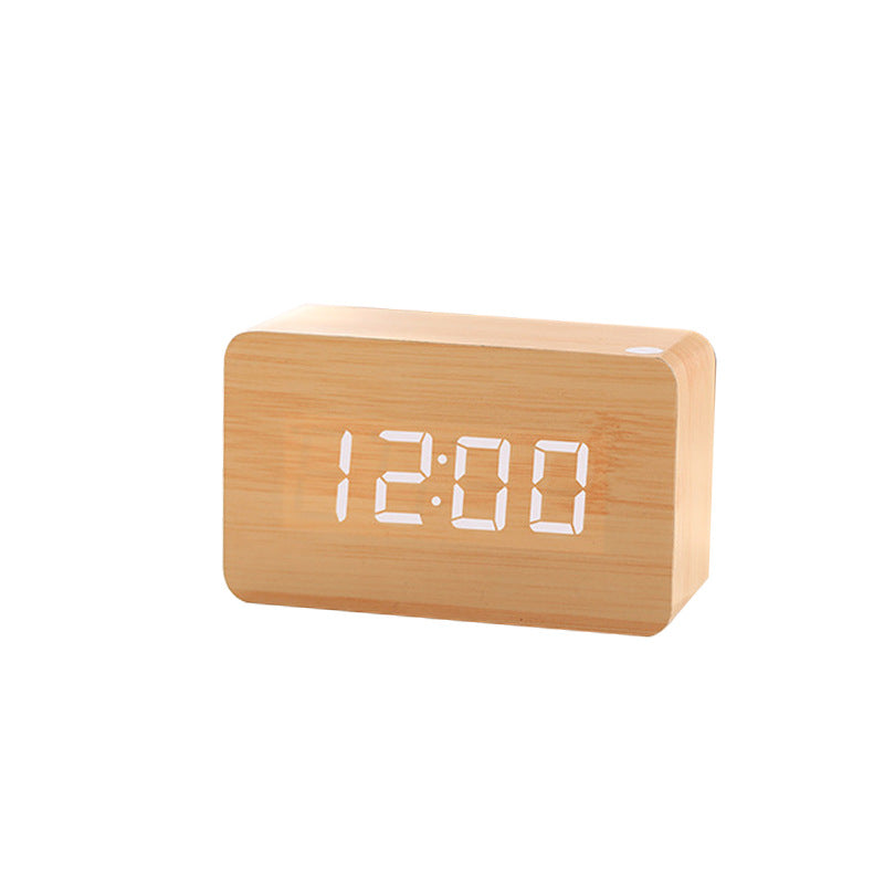 Voice-Controlled Wooden LED Desk Clock USB Battery Date Temperature Features