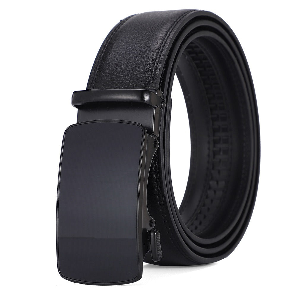 Men’s Genuine Leather Belt Automatic Buckle Two-Layer Cowhide Black Brown