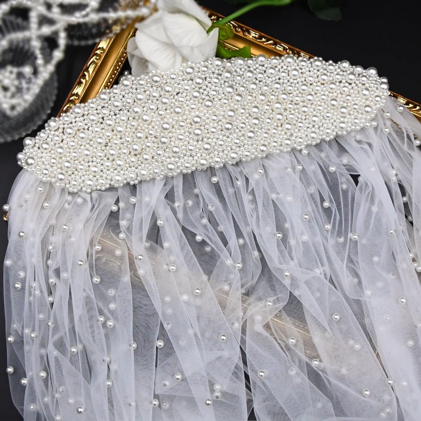 Cathedral Wedding Veil Premium Pearl Embellishments Elegant Bridal Accessory