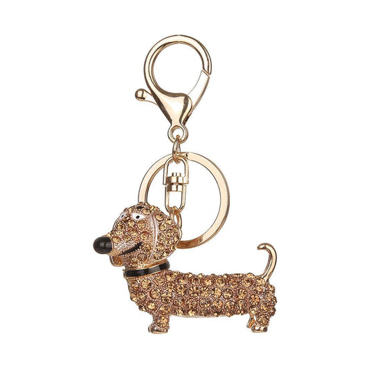 Dachshund Dog Keychain Bag Charm Holder Rhinestone Design Lobster Clasp