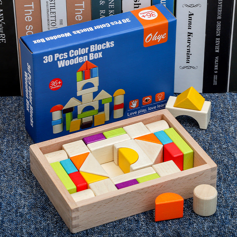 Wooden Building Blocks Educational Set Shape Colour Recognition Play for Kids