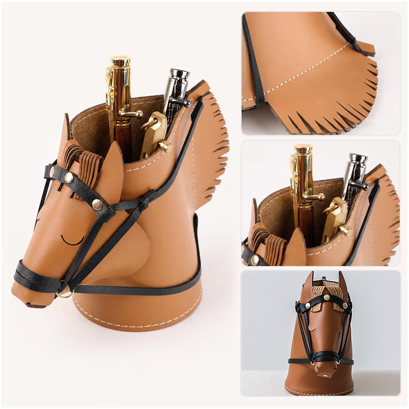 PU Leather Horse Head Storage Box Makeup Organiser Desk Table Jewellery Holder