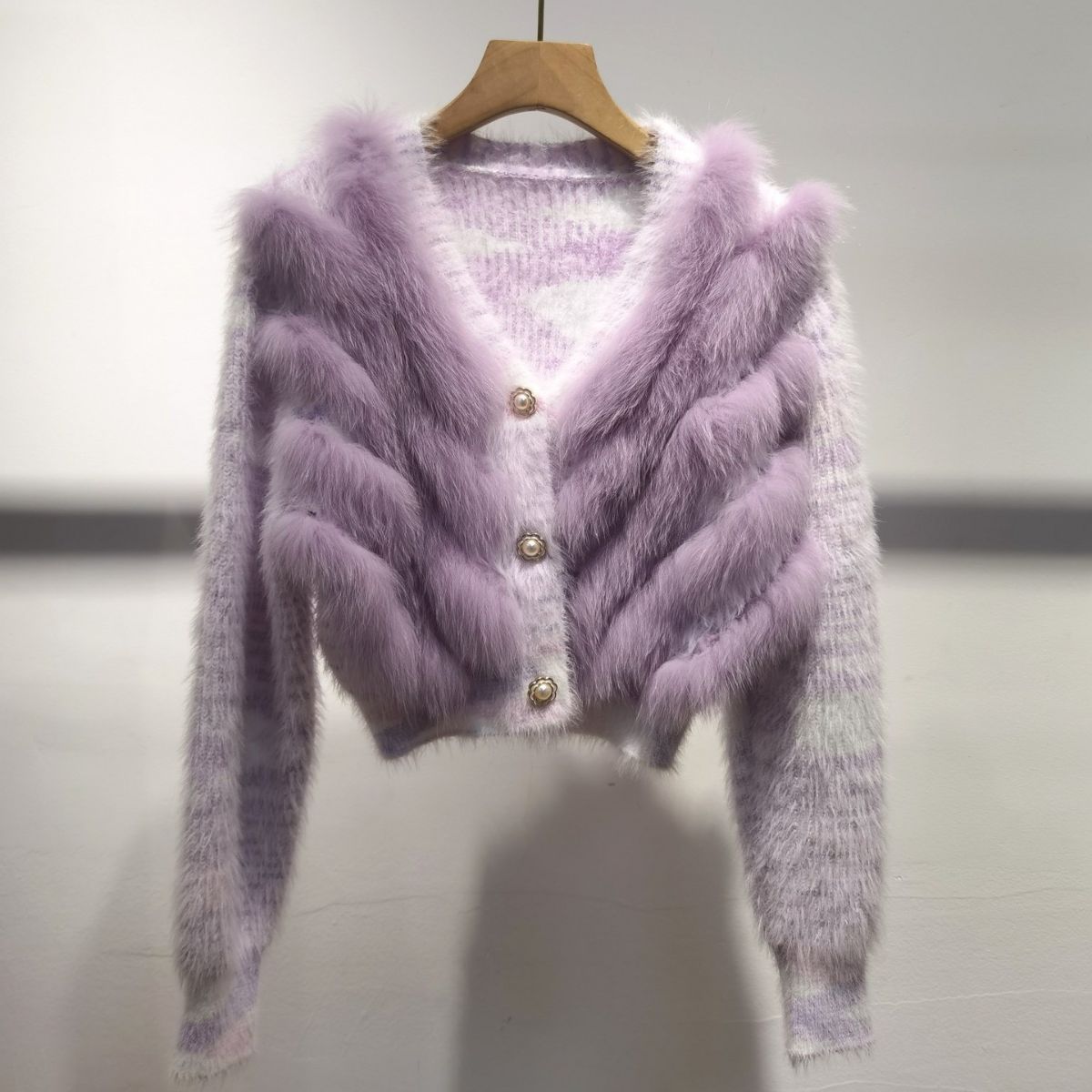 Women's Trendy Faux Fur Coat Knitted Cardigan Sweater Jacket V-Neck Long Sleeve Slim Fit
