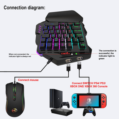 V500 Gaming One-Handed Keyboard RGB Illuminated Built-In Converter Fits PS4