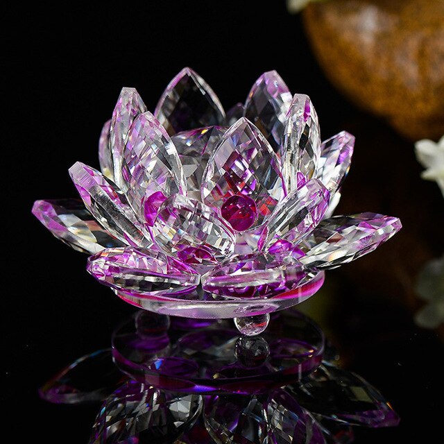 80mm Crystal Lotus Flower Feng Shui Glass Paperweight Wedding Decor Gift Box