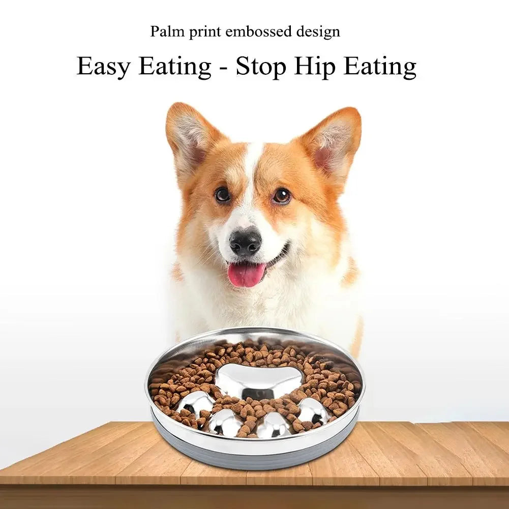 22cm Stainless Steel Slow Feeder Bowl for Dogs & Cats Anti-Choke Non-Slip Design