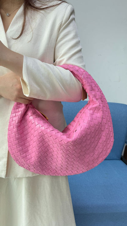 Women's Woven Tote Bag Faux Leather Spacious Lightweight Durable Zip Top Closure