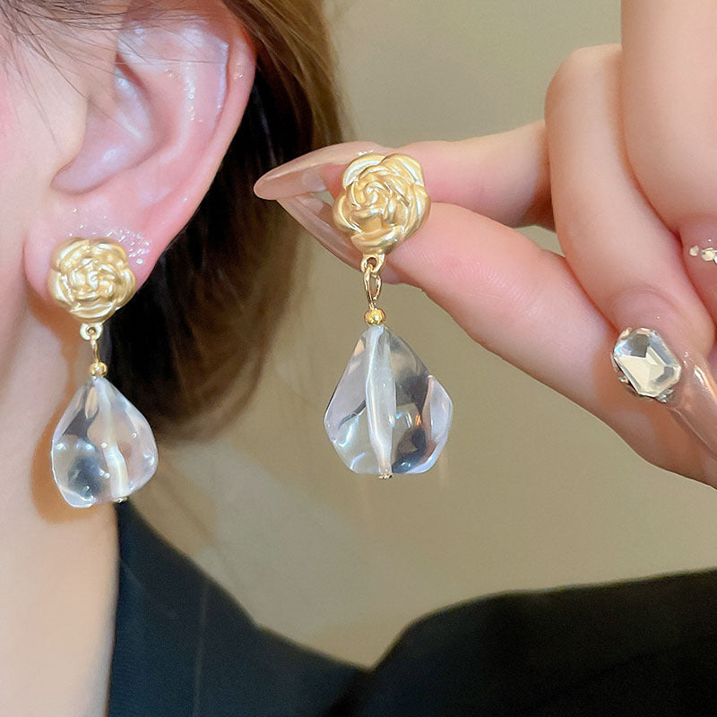 Gold Tone Drop Dangle Gemstone Resin Earrings Women's Fashion Jewellery