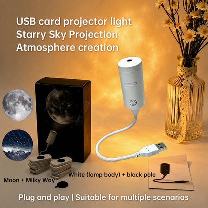 USB Star Projector Plug Play Interchangeable Projection Cards Adjustable Focus