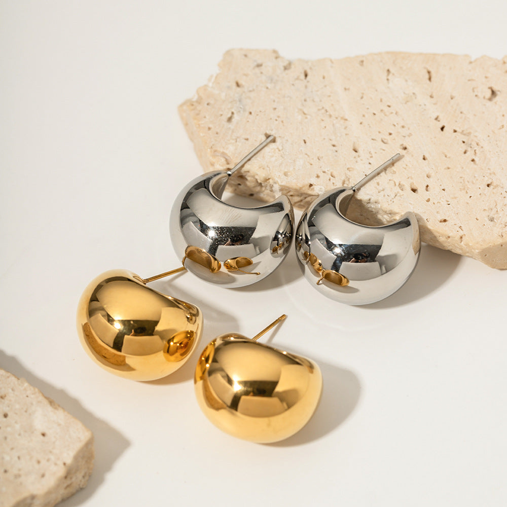 Crescent Semi-Circle Gold Silver Earrings Hollow Design Women's Jewelry