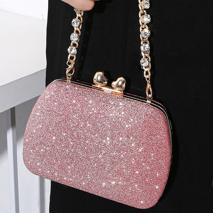 Gold Tone Glitter Gemstone Chain Handle Crystal Small Bag Handbag