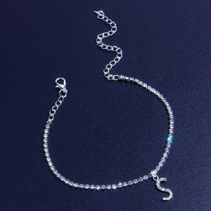 Silver 26 Initial Letter Alphabet Crystal Anklet Women's Jewellery Gift