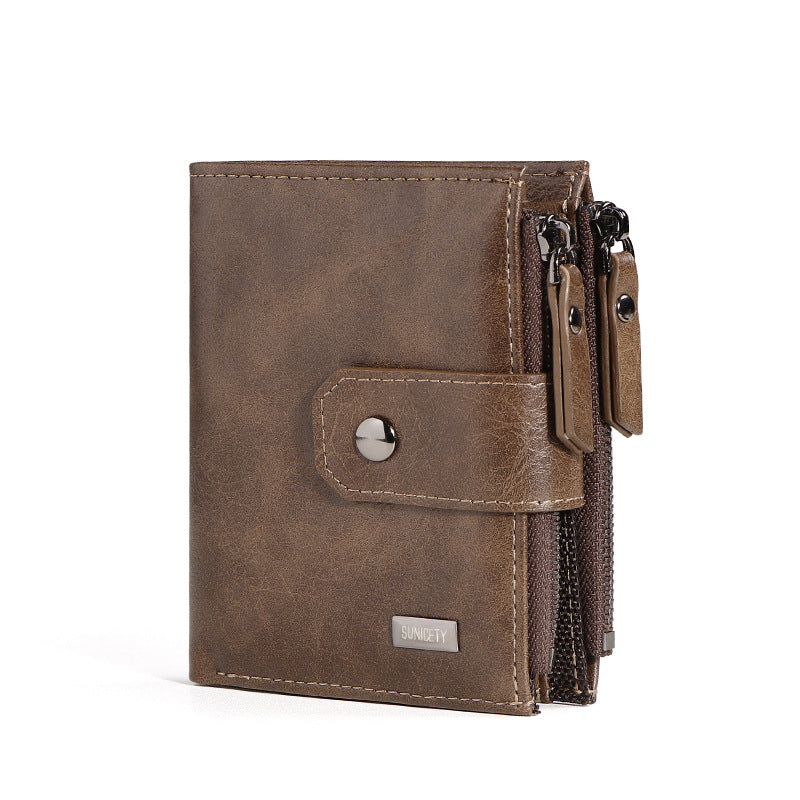 Men's Slim RFID Blocking Wallet Secure Zip Coin Pocket Faux Leather Anti-Theft