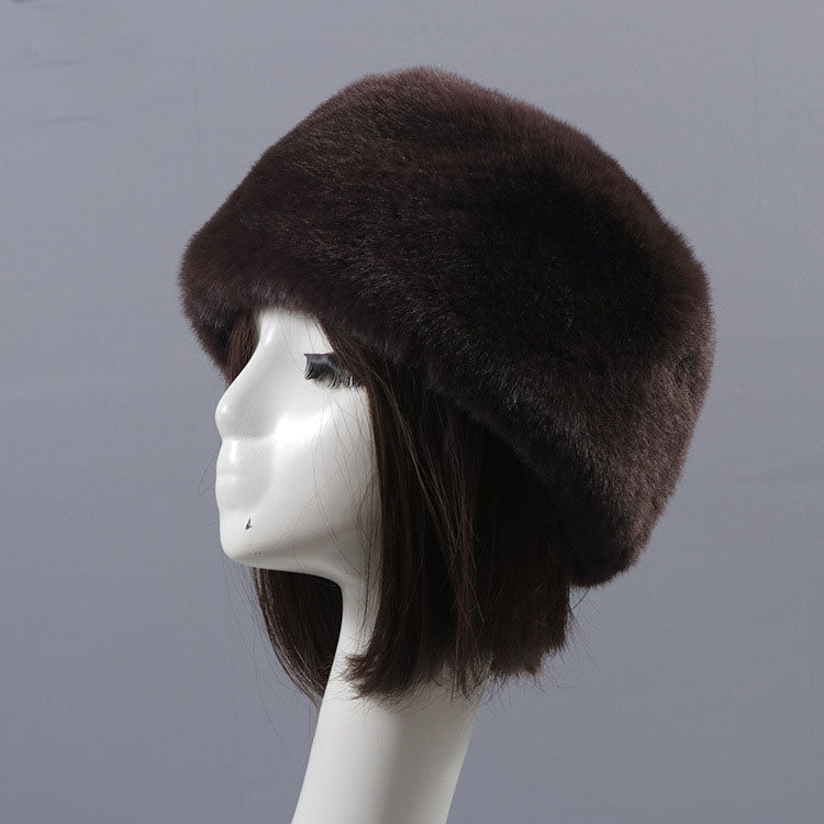 Winter Faux Fur Flat Top Hat Warm Brimless Acrylic Womens Hats Plush Russian