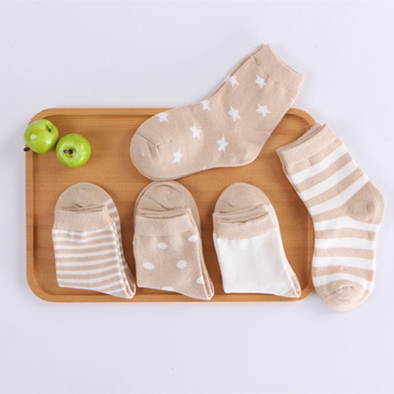 Kids Autumn Winter Cotton Socks 5 Pack Striped Cartoon Soft Warm Cosy Selection