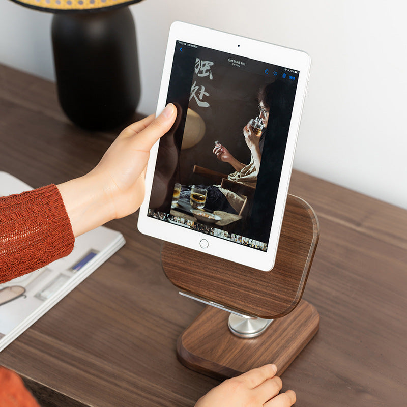 Adjustable Rotating Walnut Wood Desktop Tablet Phone Holder Office Gaming