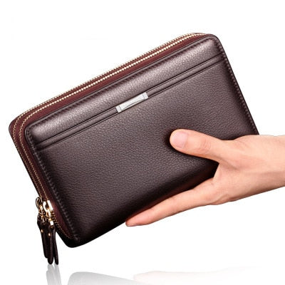 Men's Faux Leather Wallet High Capacity Slim Multiple Card Slots Secure Zip Closure